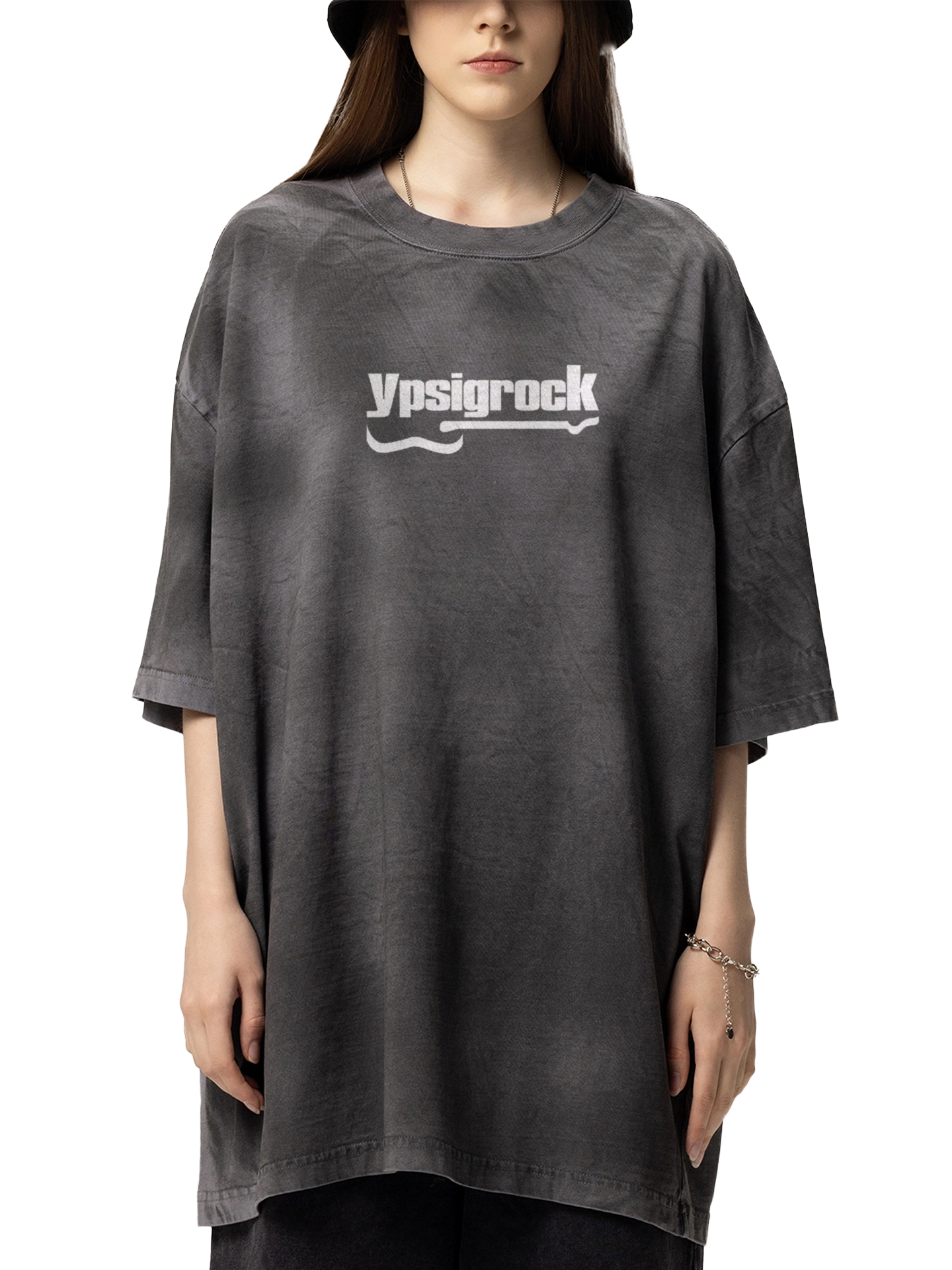 Dirty Washed Loose T-Shirt xx - Ypsigrock (Dark Gray) Front v100