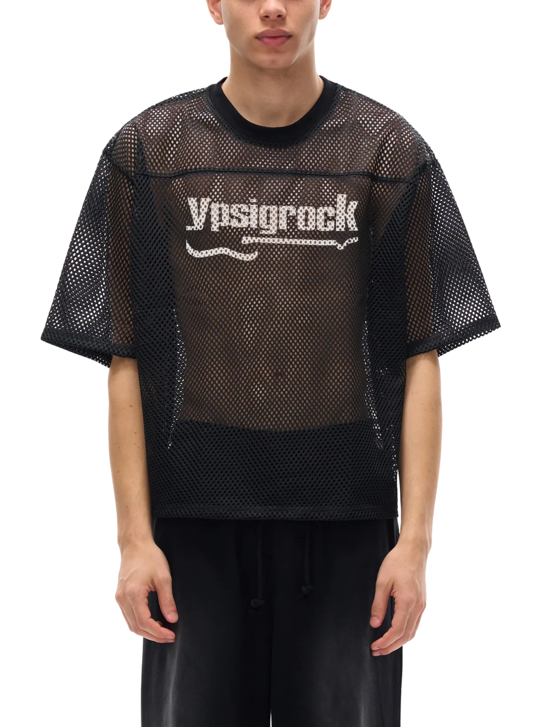 Ypsigrock - Musicwear See-Through Boxy Net T-Shirt (Black)