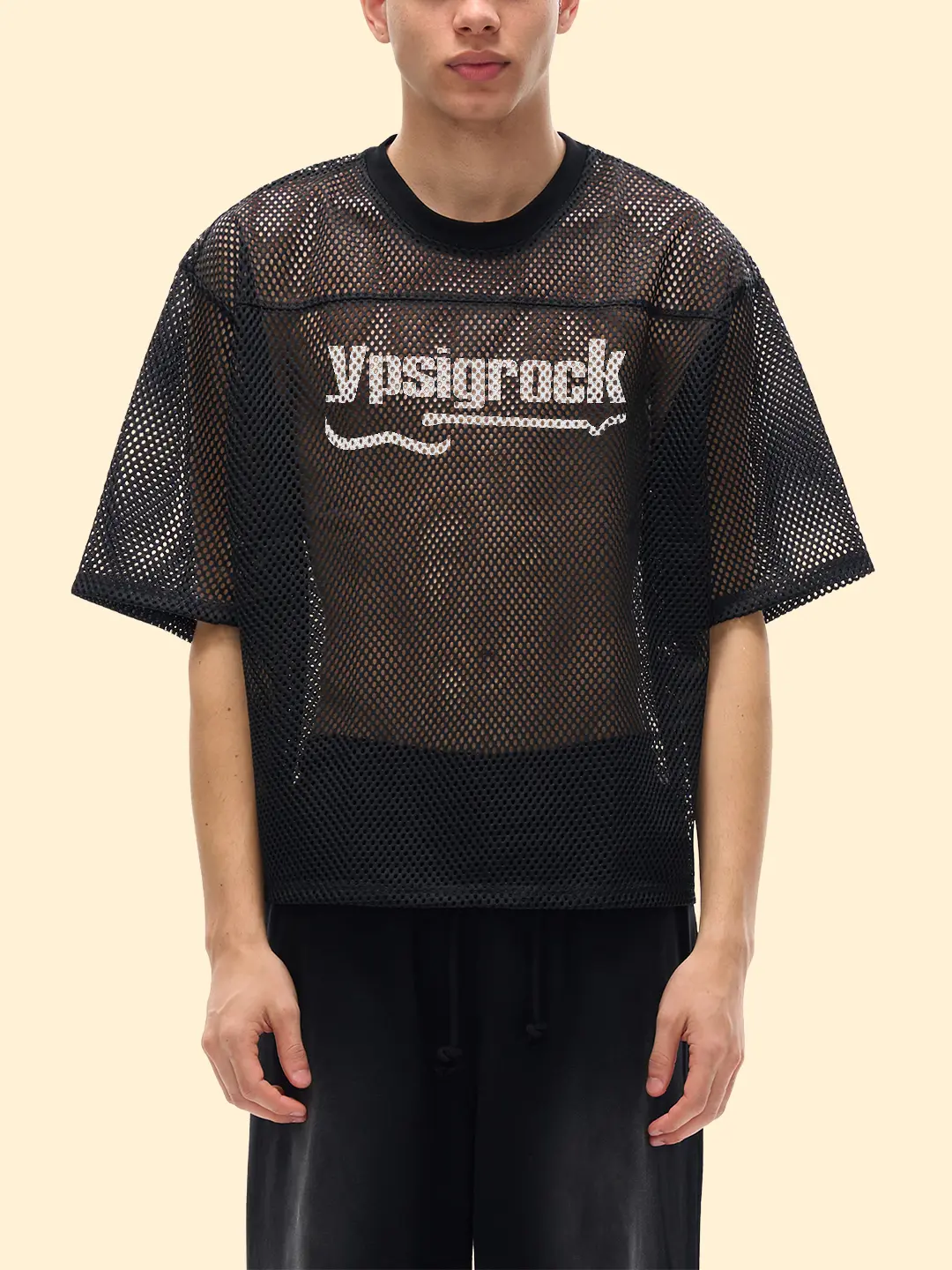 Ypsigrock - Musicwear See-Through Boxy Net T-Shirt (Black)