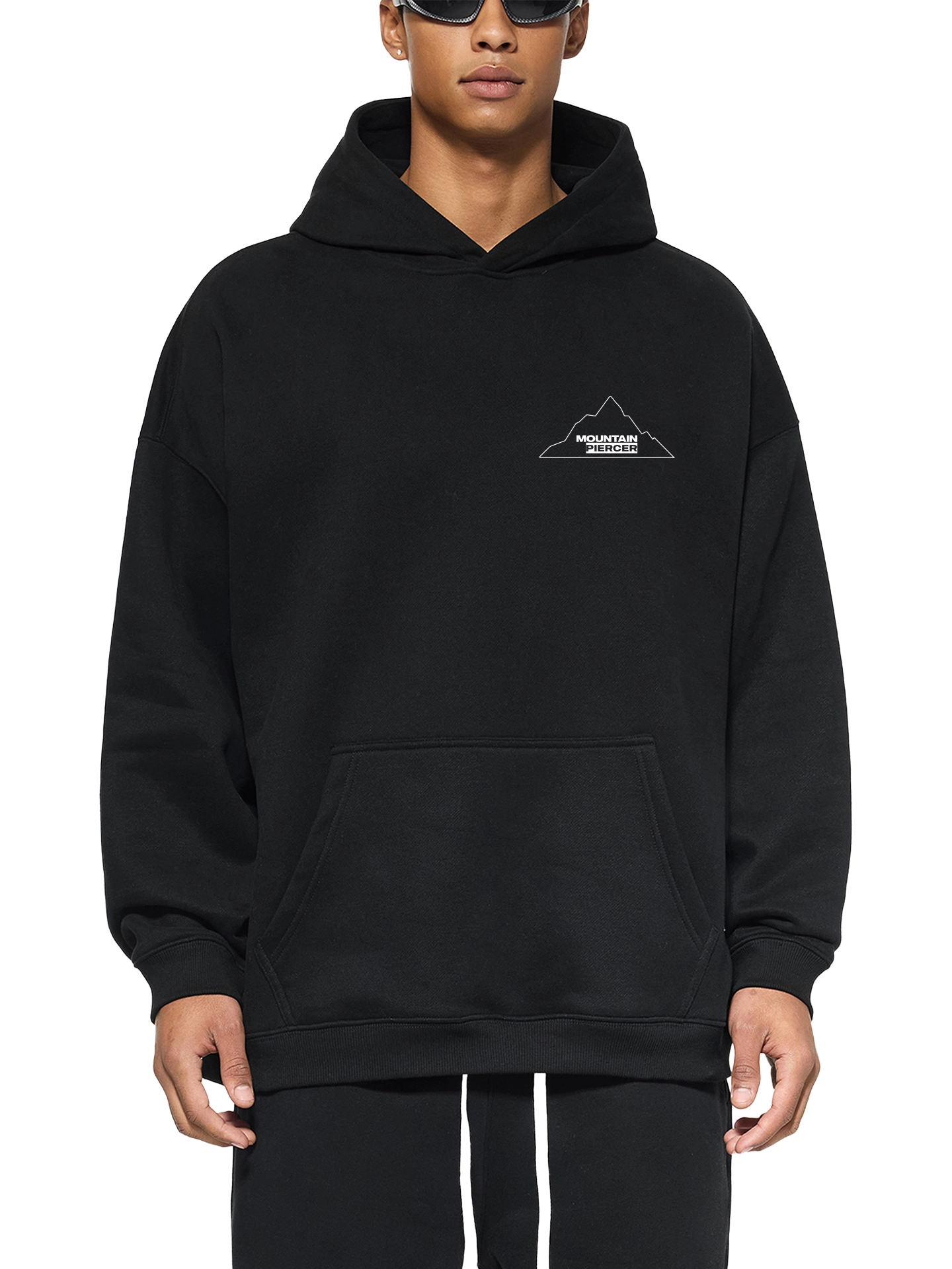 Mountain Piercer Oversize Fleeced Hoodie Front 10 (Black) xy