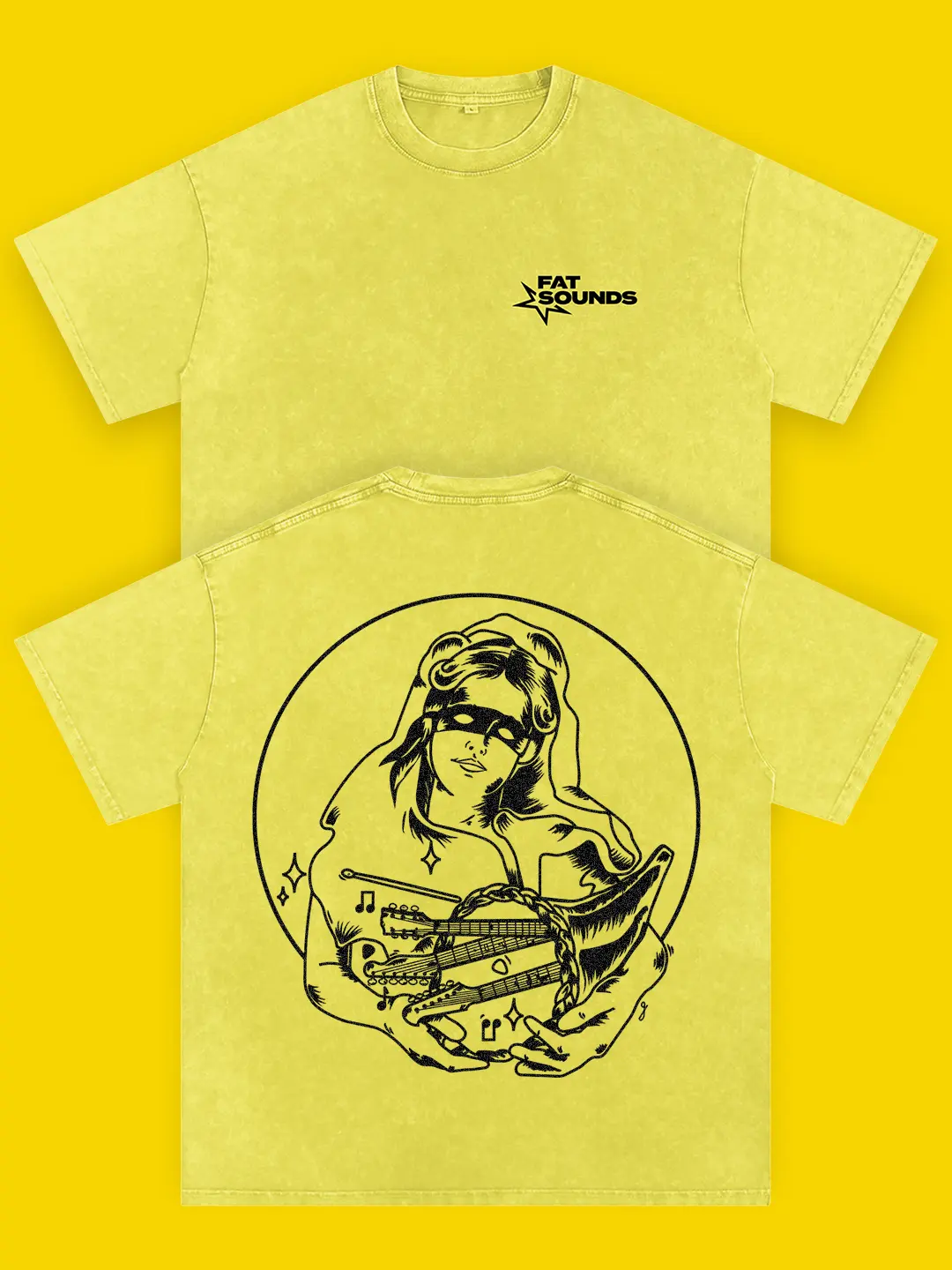 Fat Sounds – Musicwear Snow Washed Oversized T-Shirt (Yellow)