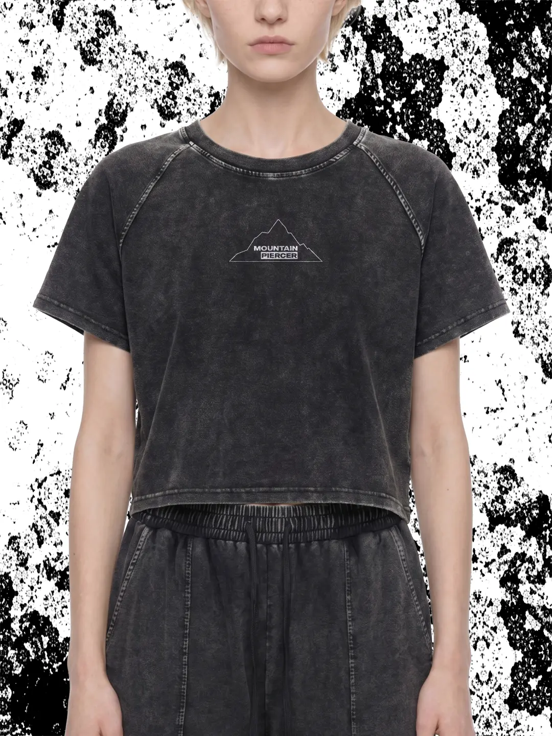 Mountain Piercer - Musicwear Mineral Wash Raglan Crop T-Shirt (Black)